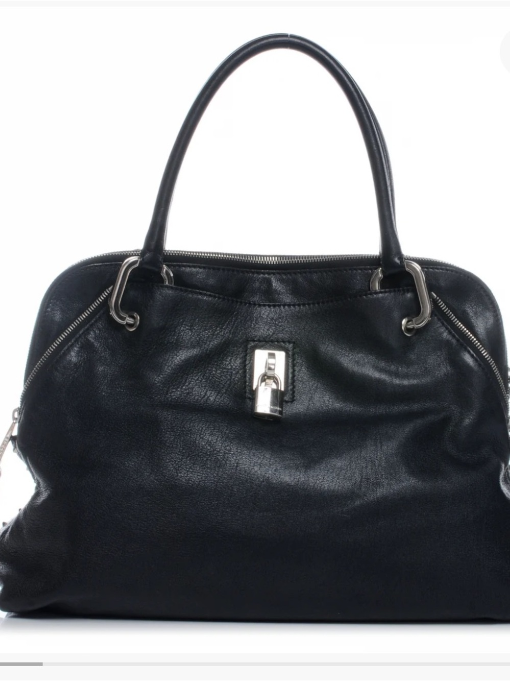 Marc Jacobs Black Leather Satchel with Silver Hardware